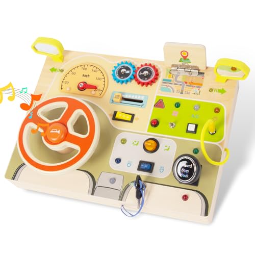 Image of Montessori Busy Board for Toddlers Baby Busy Board Car Steering Wheel Wooden Sensory Board Travel Toys for Fine Motor Skill Gift for 3+ Years Old Boys Girls Christmas Birthday Parents