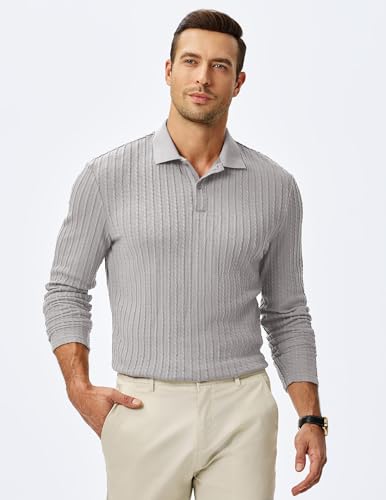Image of JMIERR Mens Casual Polo Shirt Summer Short Sleeve Vacation Button Beach Knit Stretchy Golf Shirts