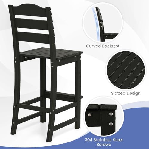 Image of Tangkula Patio HDPE Barstool, Outdoor High Top Bar Chair w /Backrest & Footrest, All-Weather Wood-Plastic Bar Height Chair for Poolside, Backyard, Porch (1, Black)