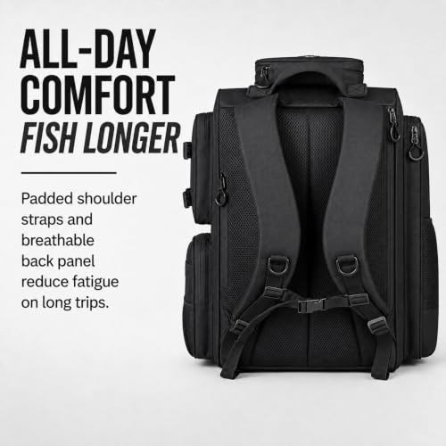 Kelokeli Fishing Backpack, 40L Large Fishing Bag with Multiple Compartments | Fishing Tackle Backpack with Rod Holders,, Multiple Compartments, Rain Cover Padded Back for Freshwater and Saltwater Fishing - image 4
