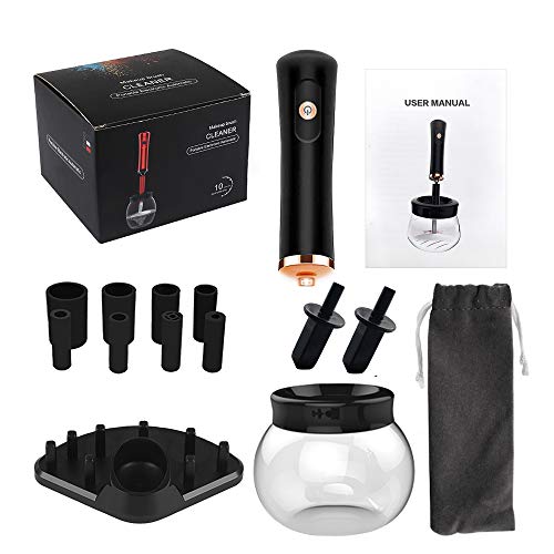 Makeup Brush Cleaner Dryer Spinner, Deep Brush Cleaner with 8 Size Rubber Collars Efficient Cleaning Tools, Gifts for Makeup Lovers (Classic Black)
