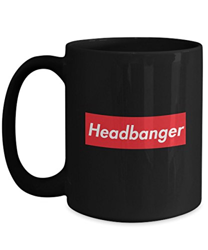 Headbanger Mug Big Acrylic Coffee Holder Black 15oz - Red Box White Letters Design Loud Hardcore EDM Bass Music Fan