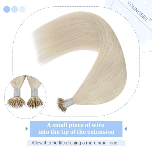 YoungSee Blonde Nano Hair Extensions 16 inch Remy Nano Beads Hair Extensions White Blonde Nano Ring Hair Extension Human Hair Platinum Blonde for Wedding Cold Fusion Smooth 50s 50g - Image 3