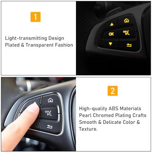 Image of Moonlinks Steering Wheel Button Trim Sticker For Mercede Benz C V GLC Class | For W205 X253 Steering Wheel Button lnner Decoration Cover 12PCS, Black (Model A)