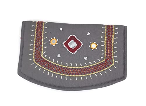 Image of SriShopify Handmade Women's Wallet Cute Mini Floral Embroidery Short Wallet Card Holder Bifold Purse Wallet Gift for Girls Women (7.5 Inch Grey Mobile Purse)