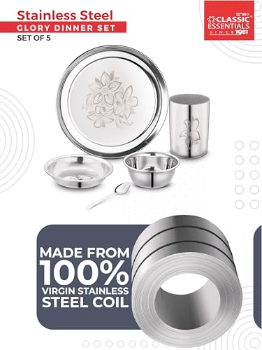 Image of Classic Essentials Stainless Steel Dinner Set|Heavy Gauge|Kitchen Set|Permanent Laser-Glory