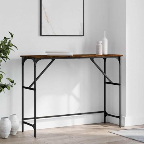 Mesa consola de roble ahumado con patas ajustables de 100x32x75 cm 2