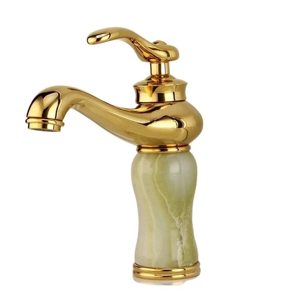 Robinet de lavabo en jade naturel et laiton doré pour une salle de bain de luxe