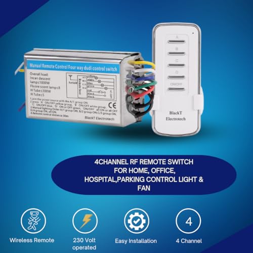 Blackt Electrotech: 230 Volt RF Remote Control Switch for 4 Channel ON/Off Devices