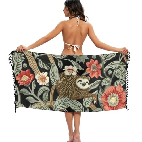 Pareo para traje de baño rojo estilo vintage William Morris 3