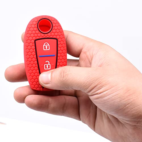 Image of KMH - Silicone Key Cover Compatible for Maruti Suzuki Baleno Ciaz Vitara Brezza S Cross Swift Ignis and Toyota Urban Cruiser 3 Button Smart Key (Red)