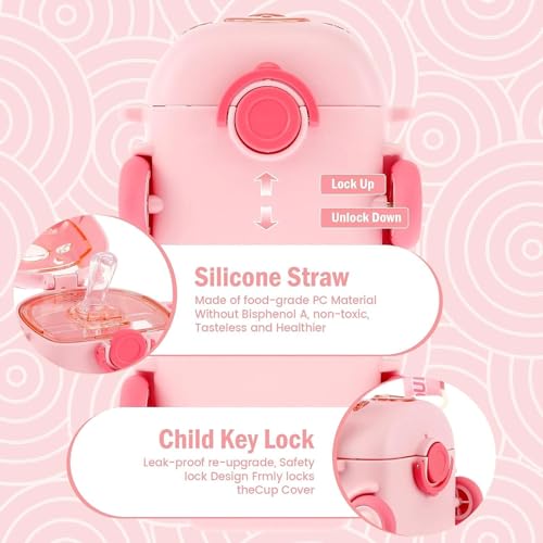 Image of ABS Bus Water Bottle For Kids With Strap, Sipper, & Straw|Leakproof, Bpa Free With Sipper and Lock, 500 Ml| Car Water Bottle For Kids|Cute Bus Shaped Water Bottle For Kids (PINK)