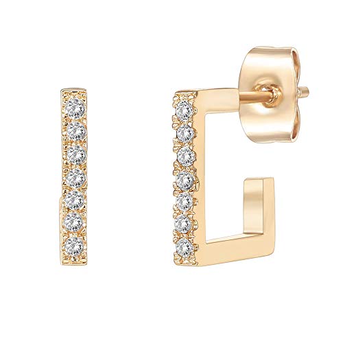 PAVOI 14K Gold Plated 925 Sterling Silver Post Square Huggie Hoop Earrings - Cubic Zirconia Earrings in Yellow Gold Plating