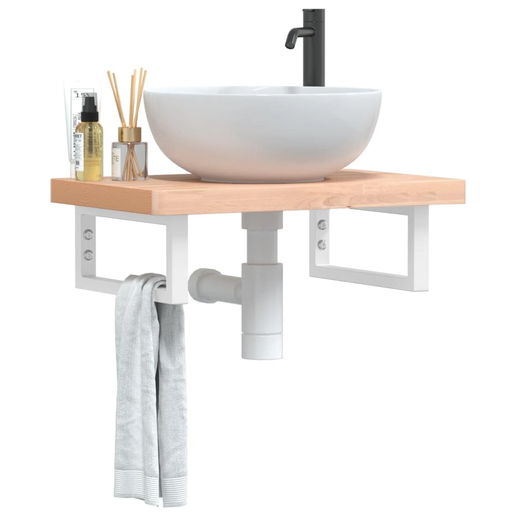 Piano lavabo in legno massiccio di faggio, 60 x 40 cm, con supporto