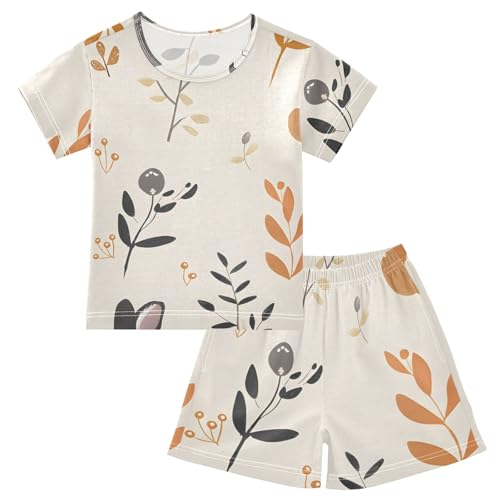 Summer Pajama Set Black Rabbit Leaf, Short Sleeve Sleepwear Nightwear
