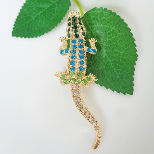 Image of Navachi 18k White Gold Plated White Crystal Crocodile Alligator Az7262 Brooch Pin
