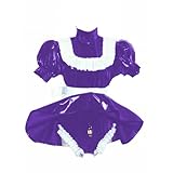 Sexy Lockable Short Puff Sleeve PVC Maid Dress Turtleneck Sissy Skirted Bodysuit (7X-Large,Purple)