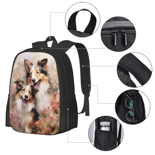 Compact Unisex 17 Inch Backpack Dogs Flowers Watercolor Streamlined Design for Urban Mobility Quick Trips & Daily Tasks4