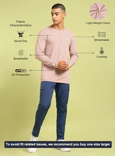Image of TECHNOSPORT Men's Slim Fit Full Sleeve Crew Neck T-Shirt, COTFLEX Quick Dry Moisture Wicking Stretchable Sports Gym and Casual Wear
