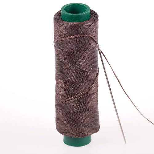 Shelver Waxed Thread, Strong Thread for Leather, Upholstery, Shoe, Bag, incl. Needle (Colour: Brown 114)