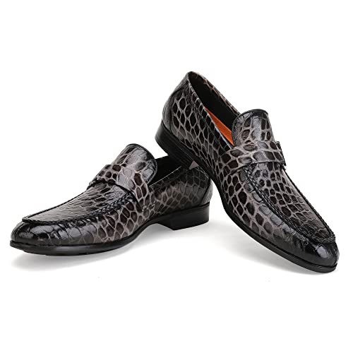 Image of Classic Leather Dress Shoes for Men, Premium Alligator Printed Bussiness Dress Slip on Loafer for Mens