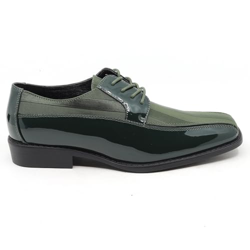 Image of Men's Oxford Lace up Striped Satin Patent Tuxedo Dress Shoes MC-179