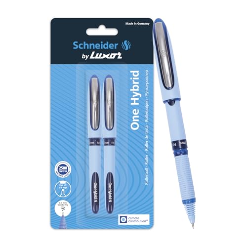 Image of Luxor Schneider, One Hybrid Roller Ball Pen, Pack of 2, 0.3 mm Needle Tip, Ink Colour - Blue, 2500 metres writing length, Cap off Time 2-3 days