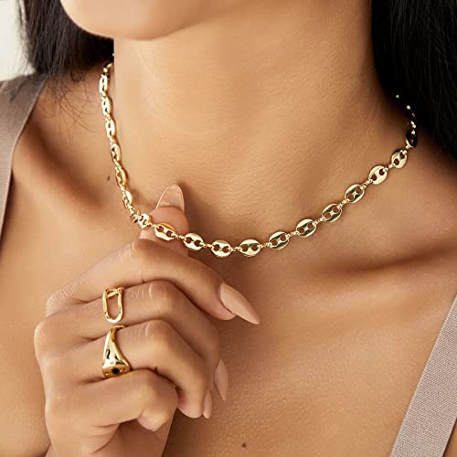 KissYan Gold Necklace for Women, 14K Gold Plated Dainty Chain Choker Chunky Figaro Snake Mariner Cuban Link Chains, Adjustable Trendy Necklaces Handmade Jewelry3