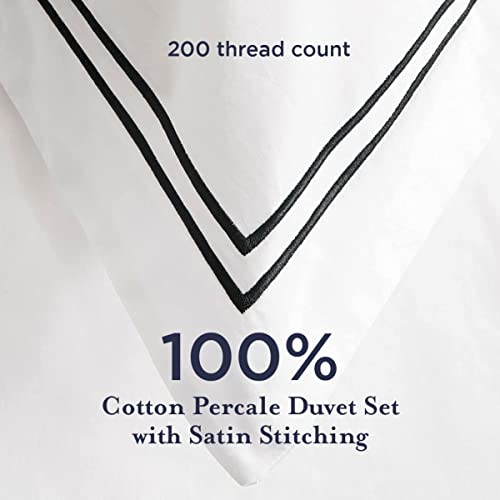 Ella Jayne Home - Luxury 3 Piece Duvet Cover Set With Satin Stitch Details, 100% Cotton, Breathable And Light-Weight Fabric, Button Closure & Corner Ties - King/California King Size - Black #TOP4