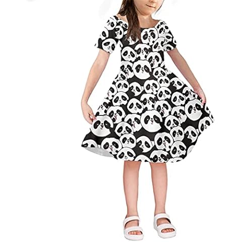 Renewold Girls' Short Sleeve Skater Dress Panda Cute Girl Dress Kids Soft Comfort Dresses Summer Beach Sundress Crewneck Playwear Dresses 9-10 Years Cover