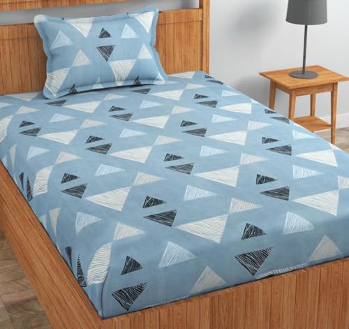 Image of Cotton 210 tc Flat Single | Diwan | Single Mattress Coat Bed Bedsheets for Summer Winter Breathable | Wrinkle Free (Size-60 X 90 Inch) with 1 Pillow Cover 60 x 90 Inches, Abstract, White Grey