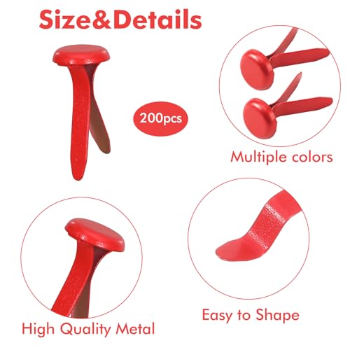 Thinp 200 Pcs Mini Brads for Paper Crafts, Colorful Brads Paper Fasteners for Crafts Metal Brass Brad Fasteners Round Head Brad for Craft Scrapbooking DIY Supplies (8mm X 16mm)