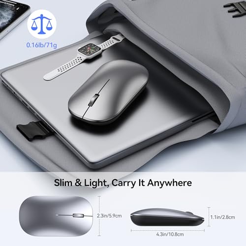 Image of TECKNET Bluetooth Mouse for MacBook, [ USB + BT5.0 + BT3.0 ] Rechargeable Wireless Mouse, Silent Click, 4-Level DPI, Portable Computer Mice for MacBook /MacBook Air /Pro /iPad /Laptop /Android /Windows