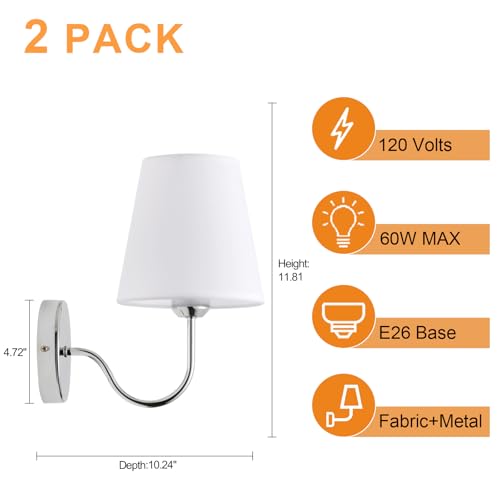 Image of Modern Hardwired Chrome Wall Sconces Set of 2 Lighting Fixture, E26 Industrial Vintage Wall Light Pack Wall Lamp Bathroom Decor for Bedroom Living Room, Silver Finish Wall Sconces