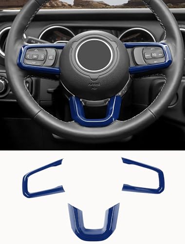 Savadicar Blue Interior Accessories - Steering Wheel Trim for 2018-Present Jeep Wrangler JL JLU 4XE & Gladiator JT - Solid Color Interior Decor Upgrade Option, 3-Piece