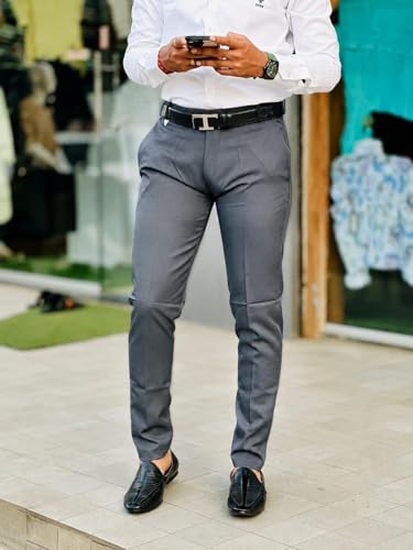 Image of Mens Solid Polyester Twill Slim Fit Formal Pants | Lightweight and Breathable Fabric | Flat Front Design | Ideal for Office, Travel & Semi-Formal Occasion