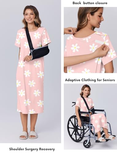Image of Deyeek Hospital Gowns for Women Labor Delivery Shoulder Surgery Dress Adaptive Clothing Night Robes for Elderly Plus Size