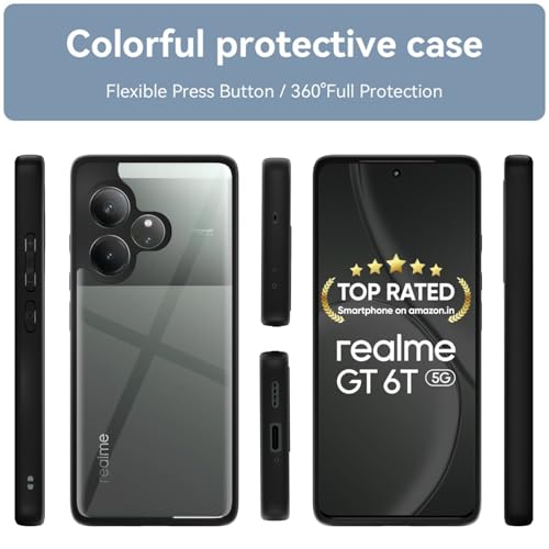 Image of Amazon Basics TPU+PC Back Cover for Realme Gt 6T 5G | Shockproof Sleek Hybrid Armor Bumper Case (Black)