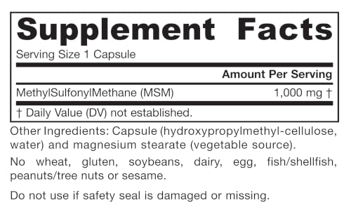 Jarrow MSM Capsules, 1,000 mg, Joint Health, 200 Capsules - image 7
