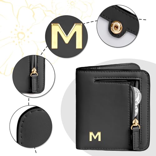 Image of COSHAYSOO RFID Wallet Womens Small Mini Slim Thin Bifold Initial Letter Credit Card Cash Coin Holder, Personalized Mom Birthday Gifts from Daughter Mothers Day Gift Ideas for Grandma Black M