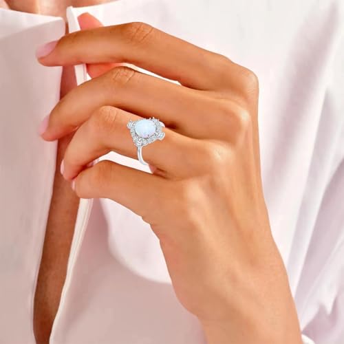 3 Carat Oval Opal Ring S925 Sterling Silver Dainty White Opal with Cubic Zirconia Ring Anniversary Birthday Mother's Day Gift for Women Wife4