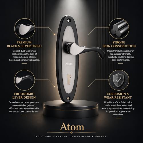 Image of Atom Heavy Duty Mortise Door Lock for Bedroom, Living Room, Main Door, Black Silver Finish | 3 Keys | 6 Lever Double Stage Lockset for House Hotel Office(412KY)