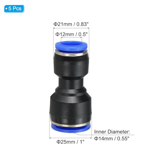 Manguera de aire de 14x12 mm con conectores neumáticos rápidos de unión recta plástica 3