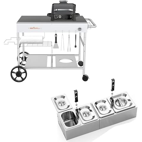 BBQMall Pizza Oven Cart Table and Food Containers for Ooni Koda/Karu/Fyra 16 & 12, Movable Thicken & Widen Rolling Kitchen Cart, Outdoor Grill Stand Cover