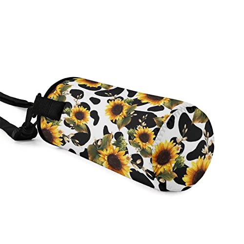 COEQINE Sunflower Cow Pattern with Water Bottle Carrier Insulated Neoprene Water Bottle Holder Bag Case Pouch for Adult Kids Walking Hiking Adjustable Shoulder Strap - Image 3