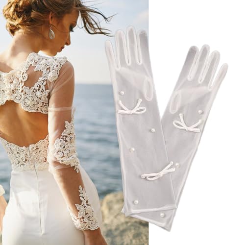 Evening Banquet Lace Gloves Pearls Accessory Short Gloves for Operas Flapper Ladies Theme Prom Costume for Bridal Wear2