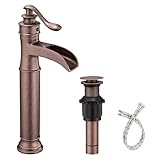 Bathfinesse Antique Vessel Sink Faucet Waterfall Faucet for Bathroom Bowl Copper Open Spout Farmhouse Bath Tall Sturdy with Parts Pop Up Drain Stopper for Sink Vanity Single Hole Supply Line