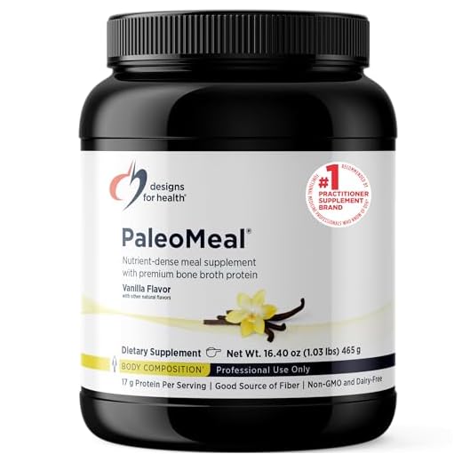 Designs for Health PaleoMeal - Bone Broth Protein Powder with 17g Protein, Meal Replacement Shake Dietary Supplement with Active Folate + Chelated Minerals, Vanilla (15 Servings / 480g)