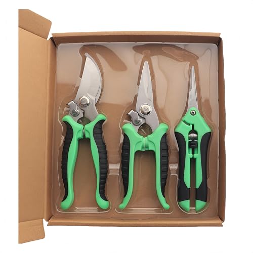 プロ仕様 園芸鋏 剪定鋏 花切り鋏 軽量 (114g) 30Cr13ステンレス刃 バネアシスト ロック機能付き 植木剪定 果樹剪定 生け花用 家庭園芸用 (グリーン)