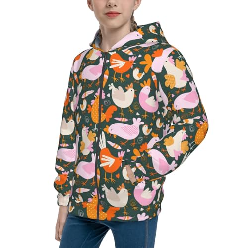 Hens, Roosters and Chicks Kids Pullover Hoodies Boys Zip Up Sweatshirts Girls Athletic Clothes with Pocket